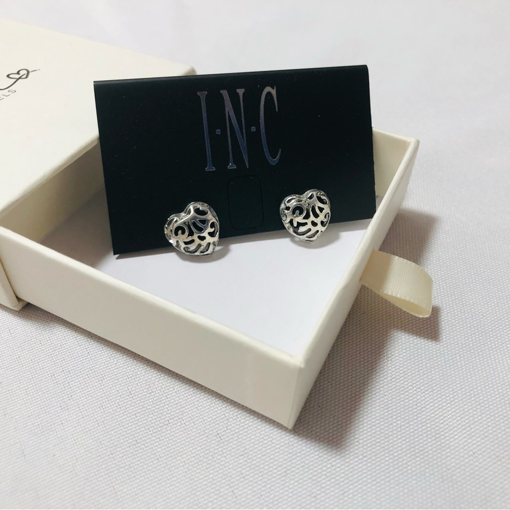 New INC silver heart earrings